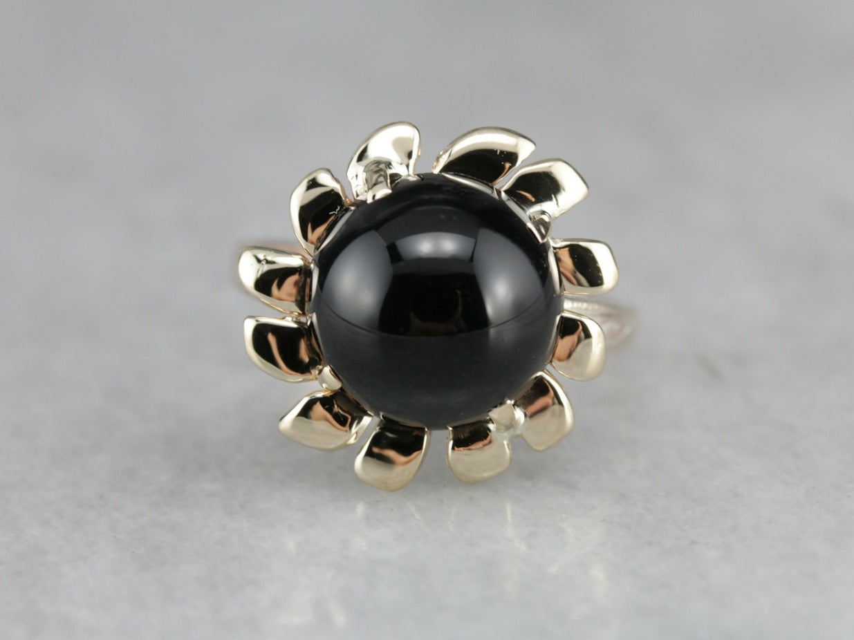 Black Onyx Flower Cocktail Ring
