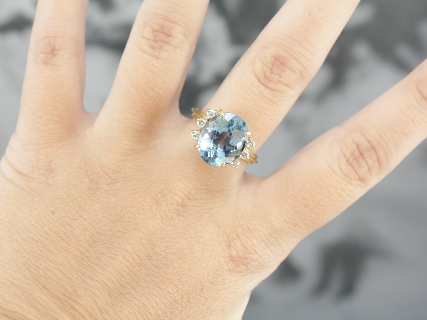 Blue Topaz Cocktail Ring with Diamond Accents