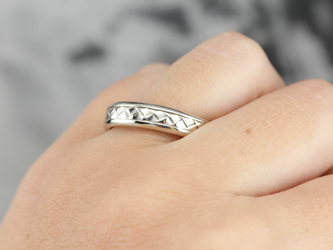 White Gold Woven Wedding Band