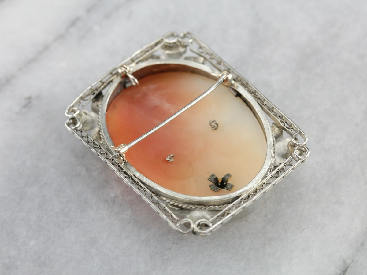 Vintage Floral Filigree Cameo Brooch Pendant