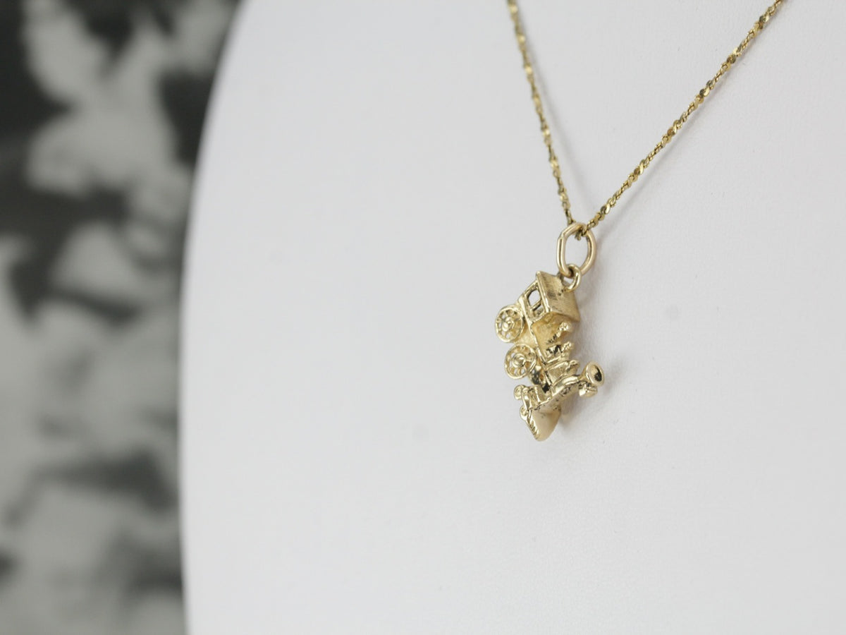 Vintage Train Charm in Yellow Gold