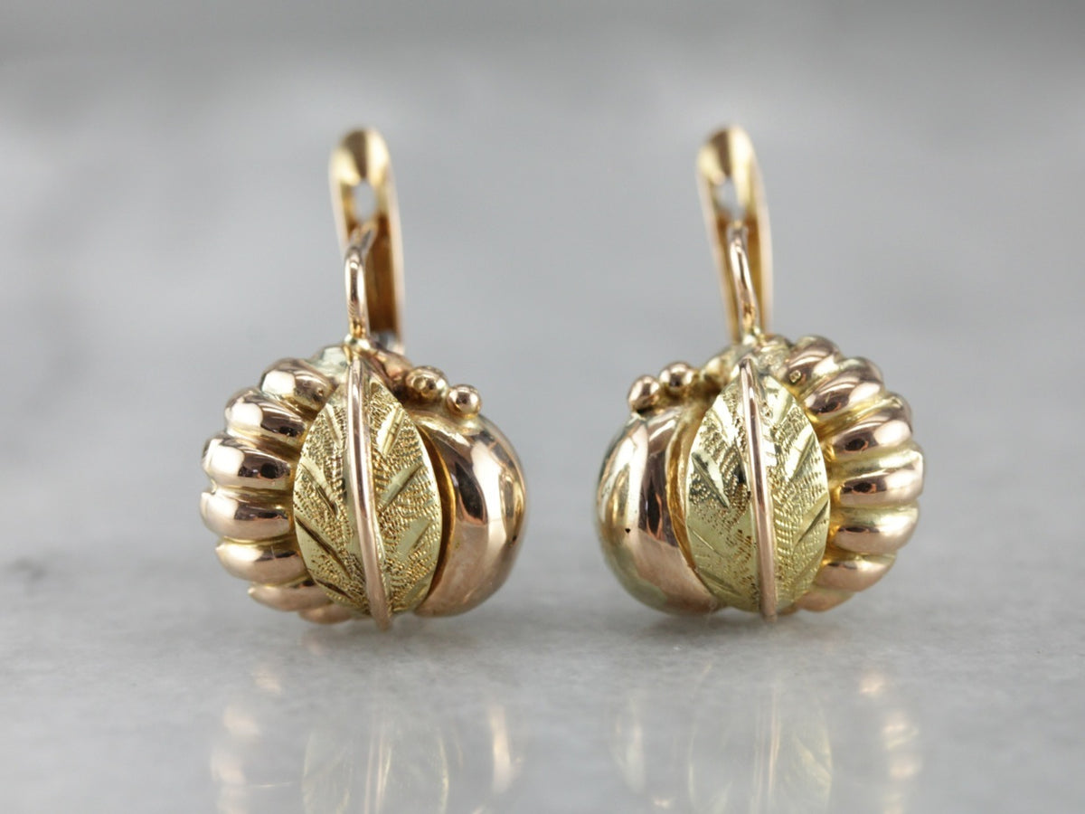 Retro Era Gold Leaf Drop Earrings