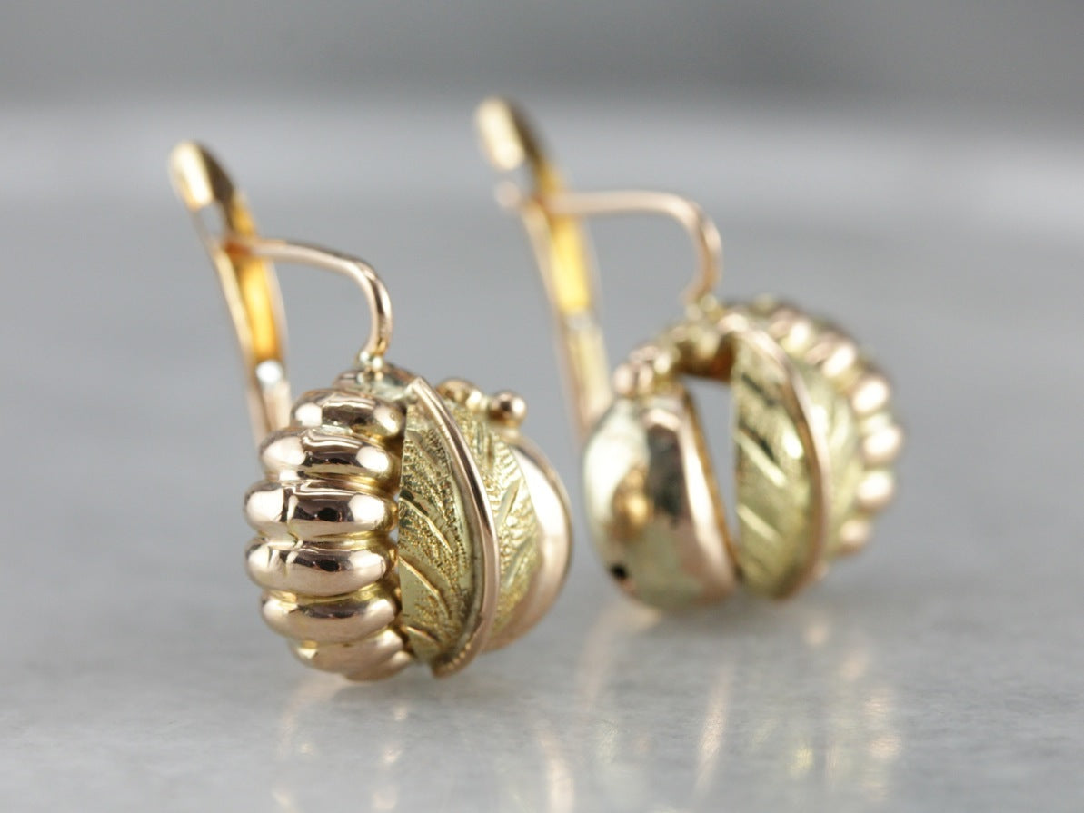 Retro Era Gold Leaf Drop Earrings