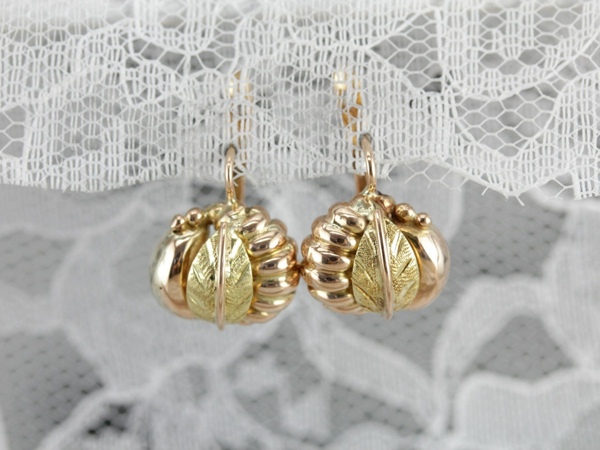 Retro Era Gold Leaf Drop Earrings