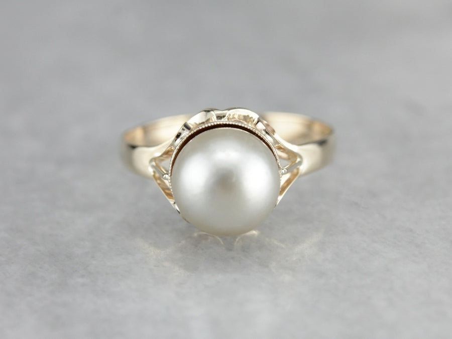 Grey Pearl Solitaire Ring