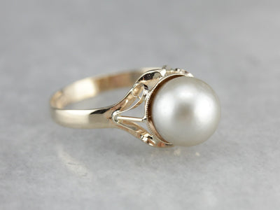 Grey Pearl Solitaire Ring