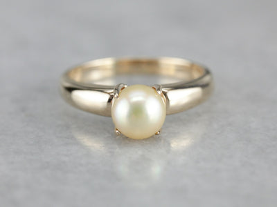 Classic Pearl Solitaire Gold Ring