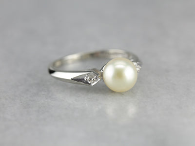 Pearl Solitaire White Gold Ring