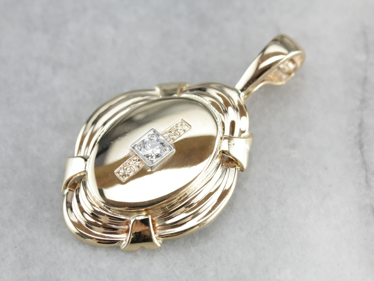 Diamond Oval Gold Medal Pendant