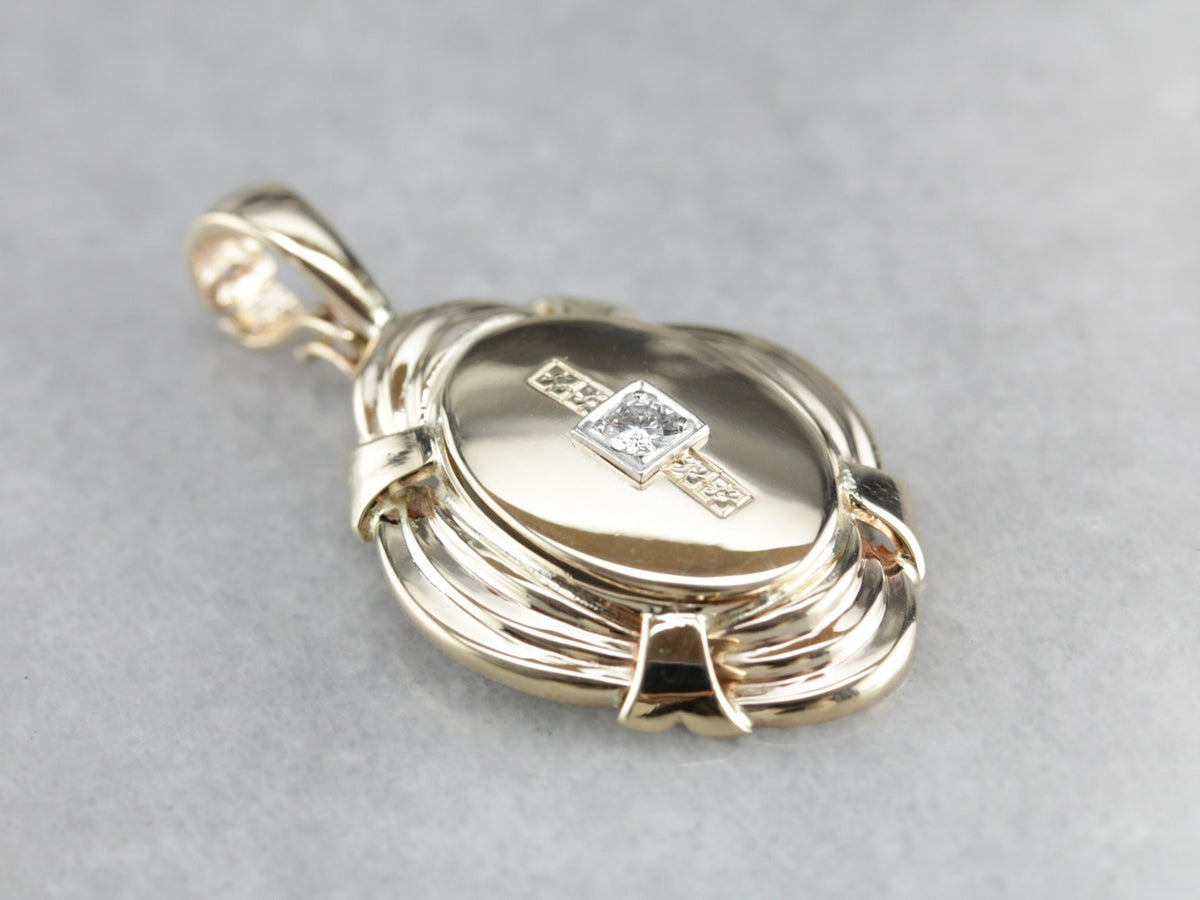 Diamond Oval Gold Medal Pendant