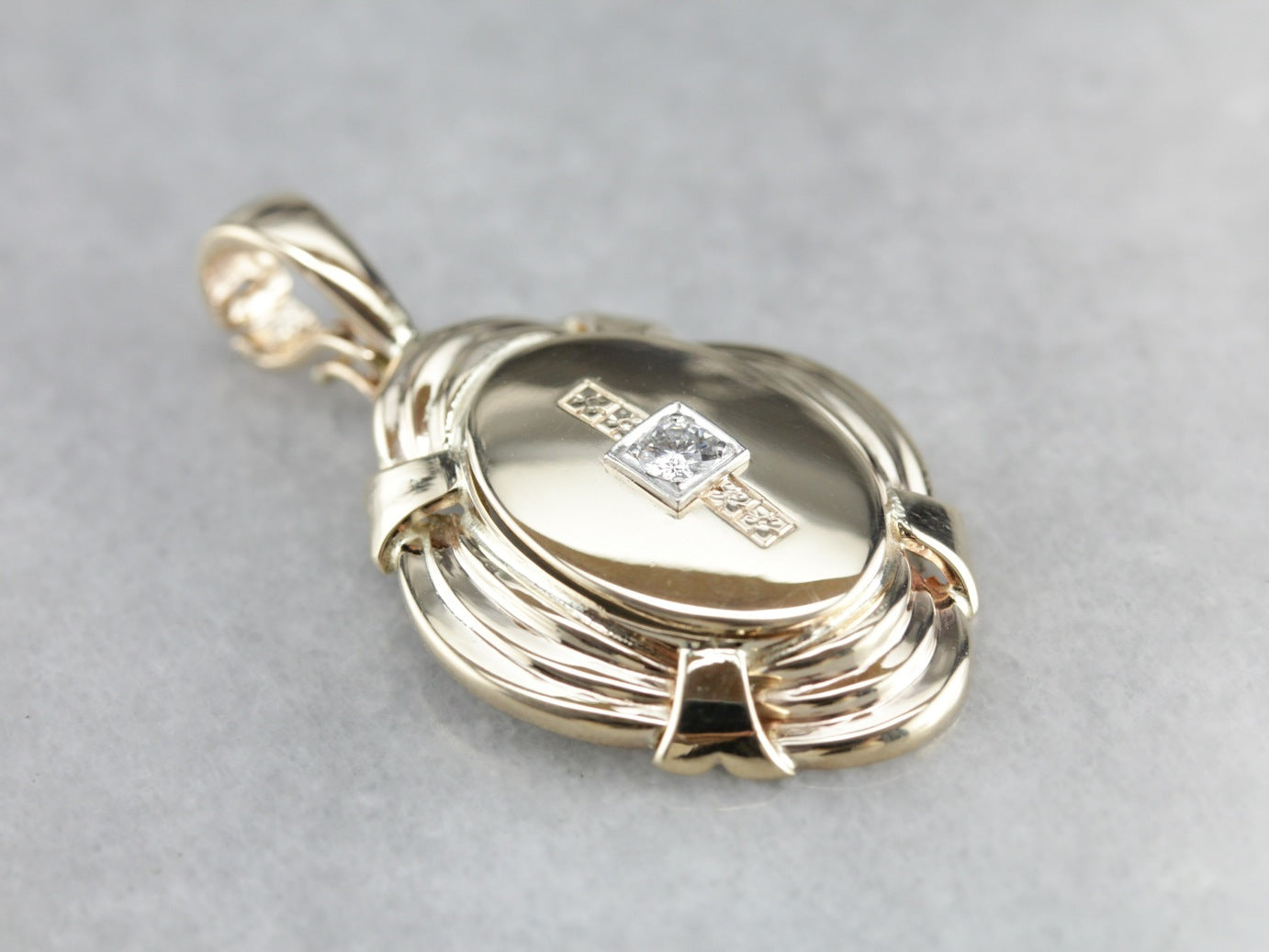 Diamond Oval Gold Medal Pendant