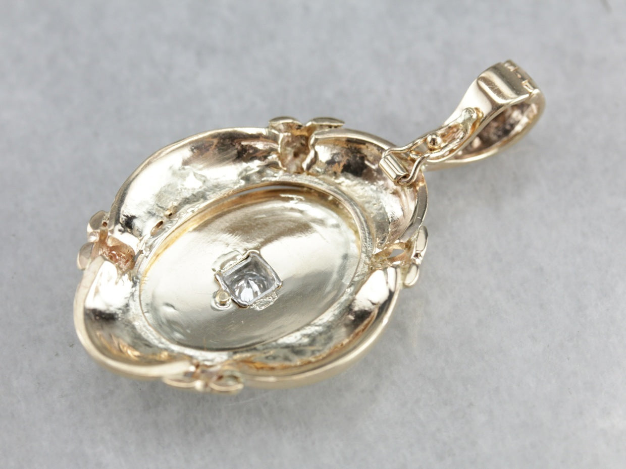 Diamond Oval Gold Medal Pendant
