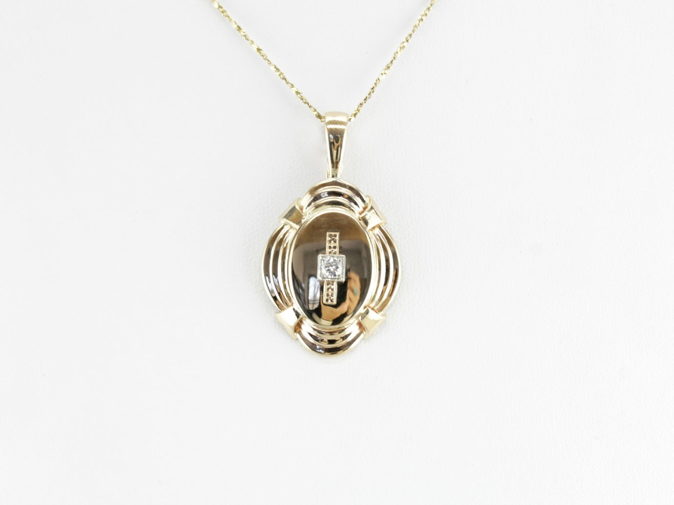 Diamond Oval Gold Medal Pendant
