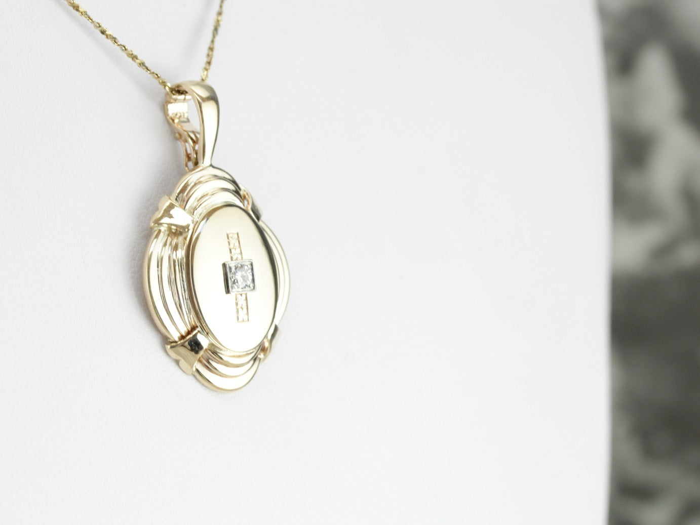 Diamond Oval Gold Medal Pendant