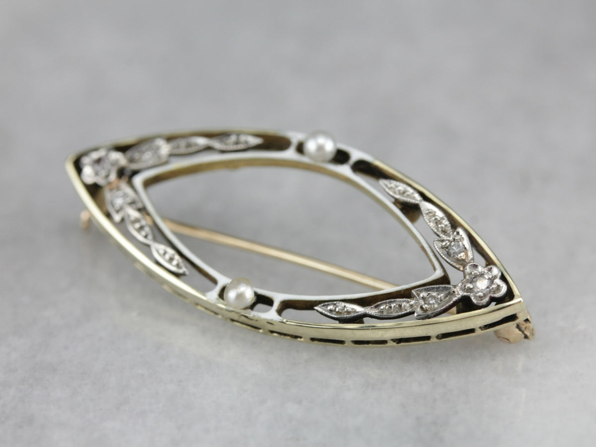 Art Deco Diamond and Pearl Brooch