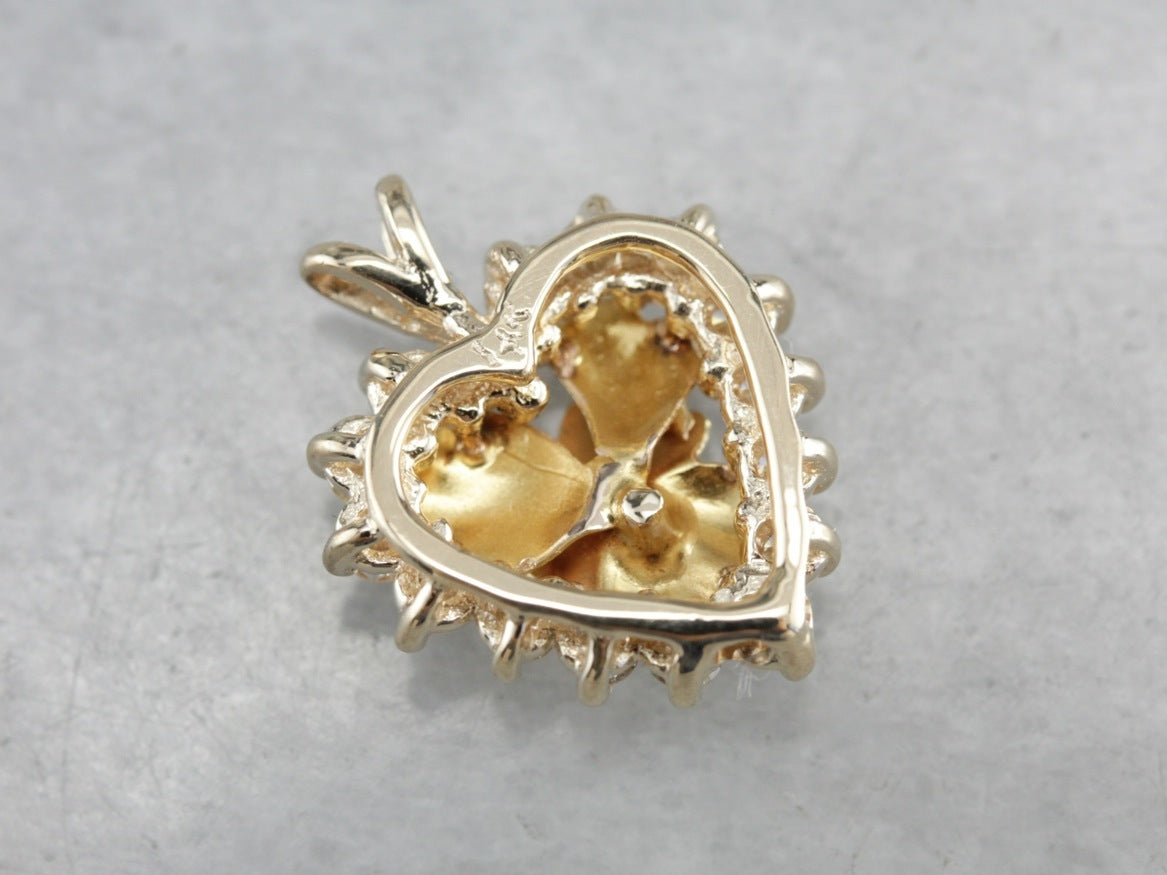 Floral Diamond and Pearl Heart Pendant