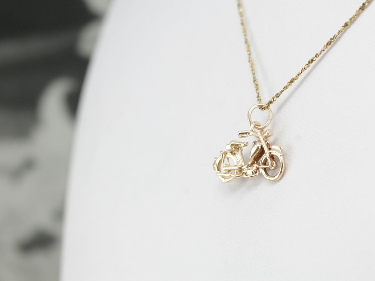 Vintage Motorcycle Gold Charm Pendant