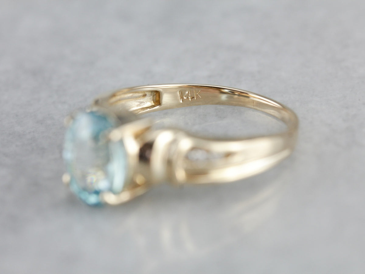 Blue Zircon and Diamond Ring