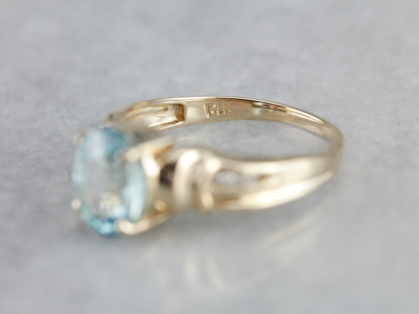Blue Zircon and Diamond Ring