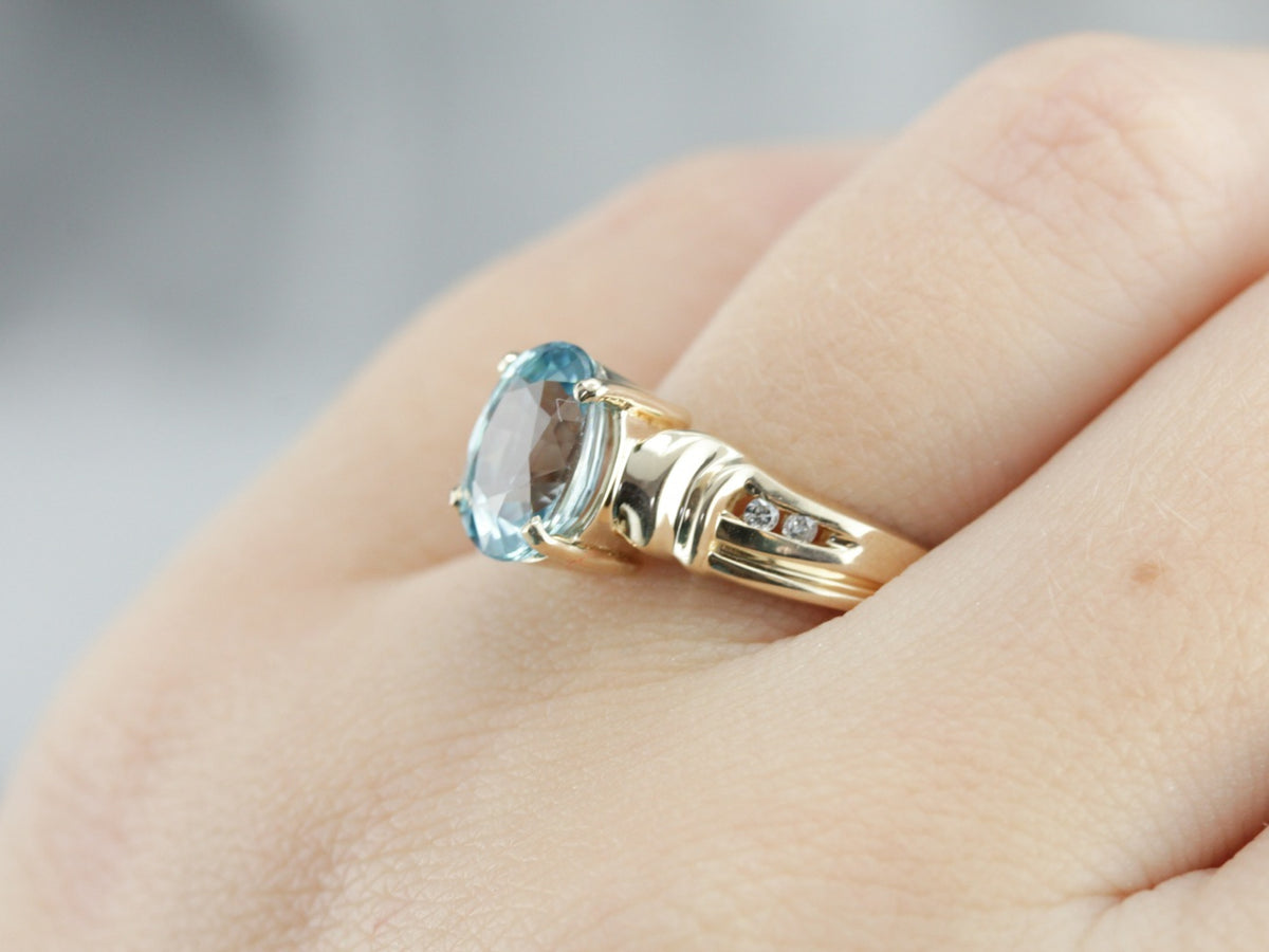 Blue Zircon and Diamond Ring