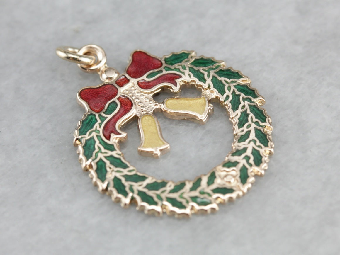 Enameled Holiday Wreath Pendant