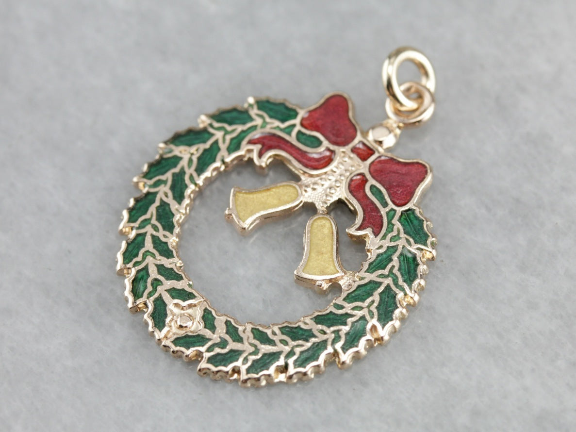 Enameled Holiday Wreath Pendant