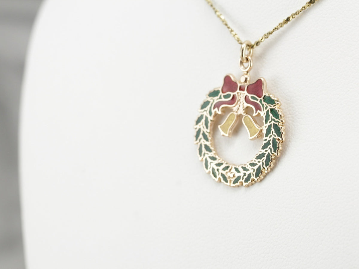 Enameled Holiday Wreath Pendant