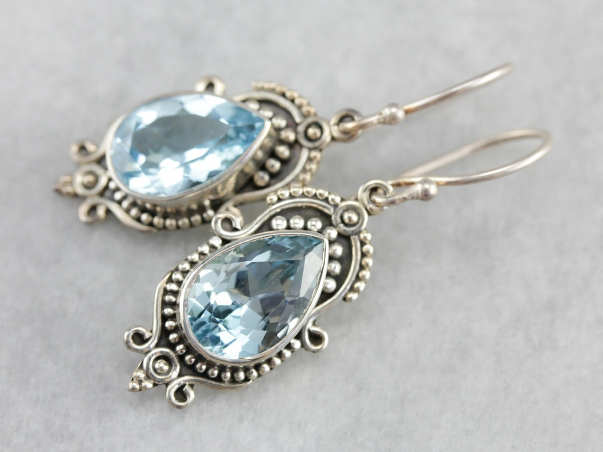 Sterling Silver Blue Topaz Drop Earrings