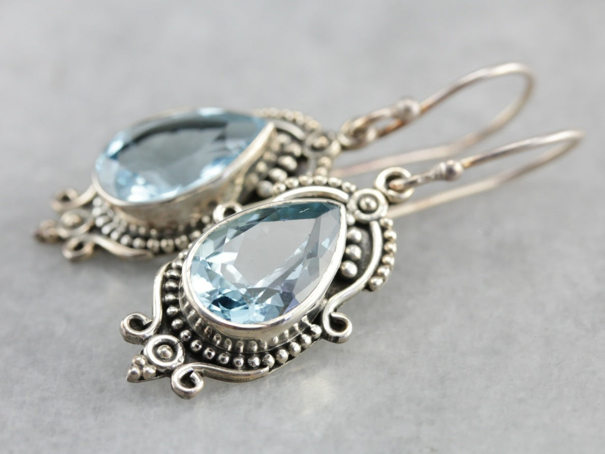 Sterling Silver Blue Topaz Drop Earrings