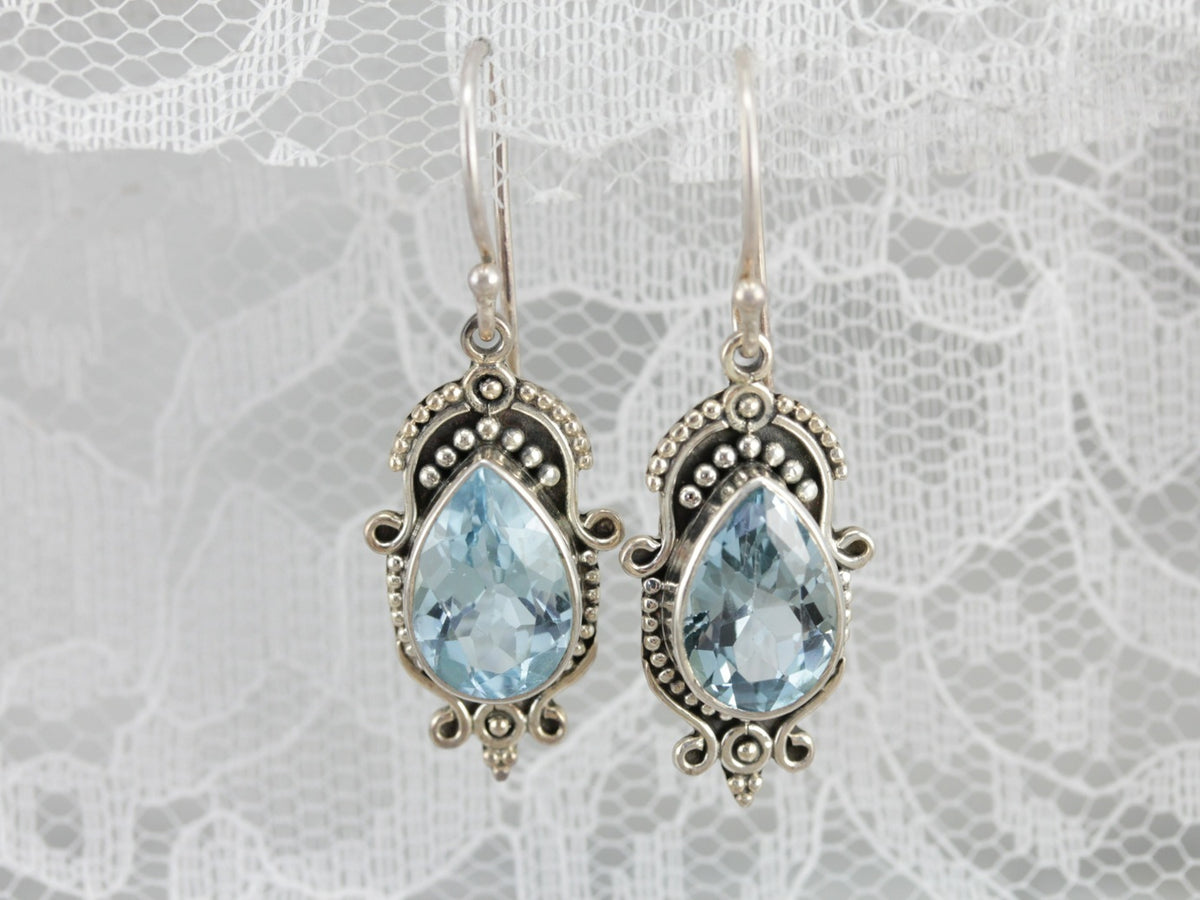 Sterling Silver Blue Topaz Drop Earrings