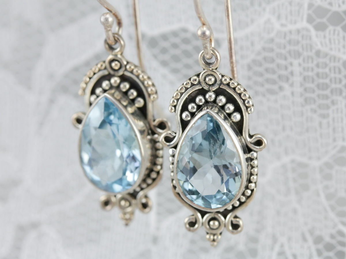 Sterling Silver Blue Topaz Drop Earrings