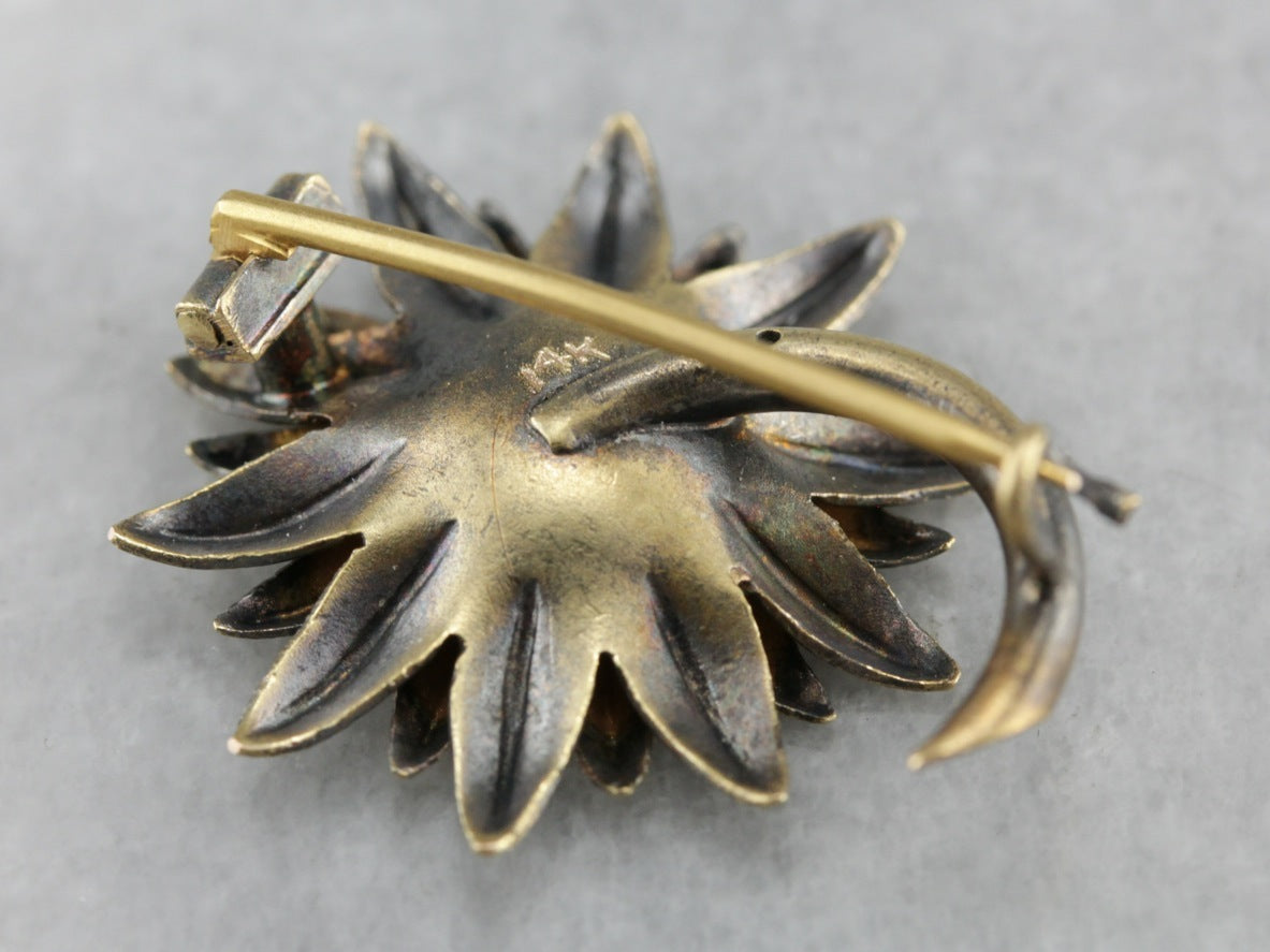 Art Nouveau Old Mine Cut Diamond Sunflower Pin