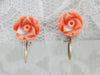 Vintage Carved Coral Rose Earrings