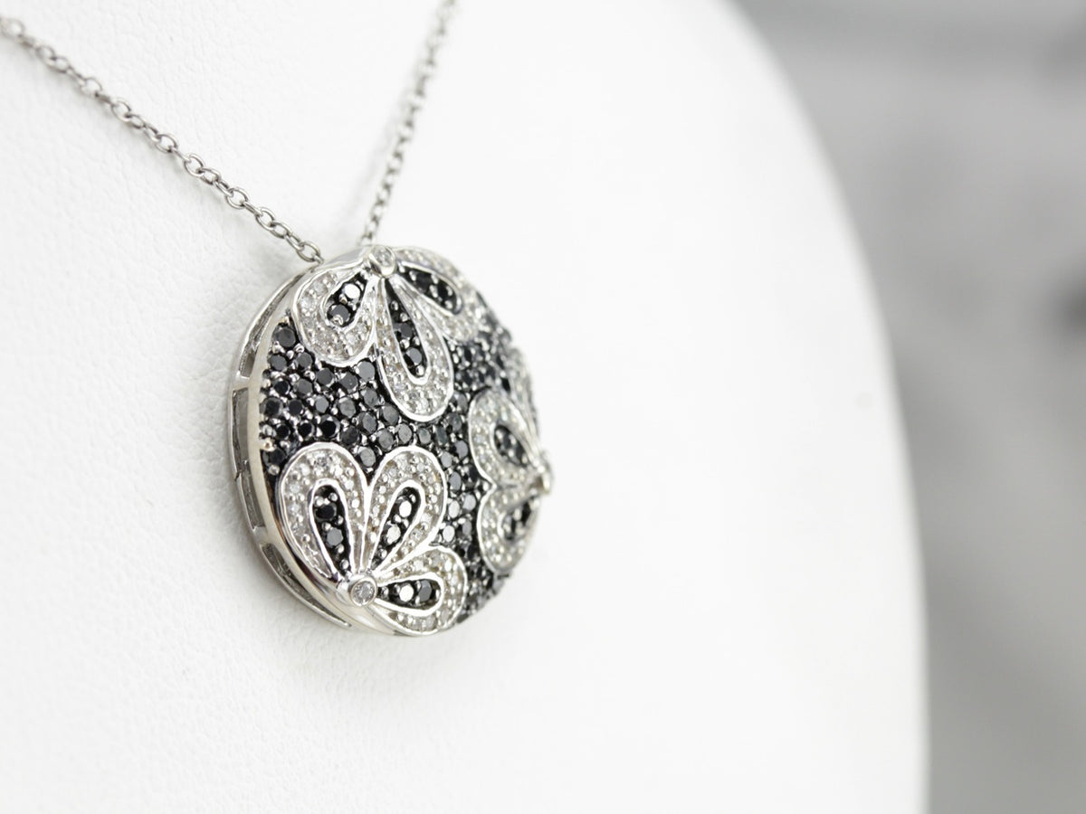 Floral Black Diamond Slide Pendant