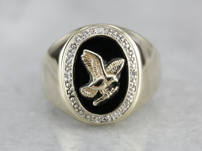 Men's Eagle Black Onyx Gold Statement Ring