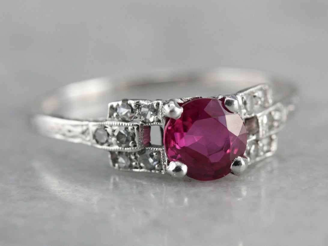 Vintage Platinum and Pink Sapphire Ring