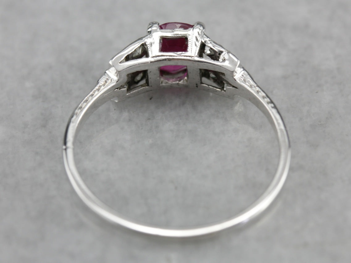 Vintage Platinum and Pink Sapphire Ring