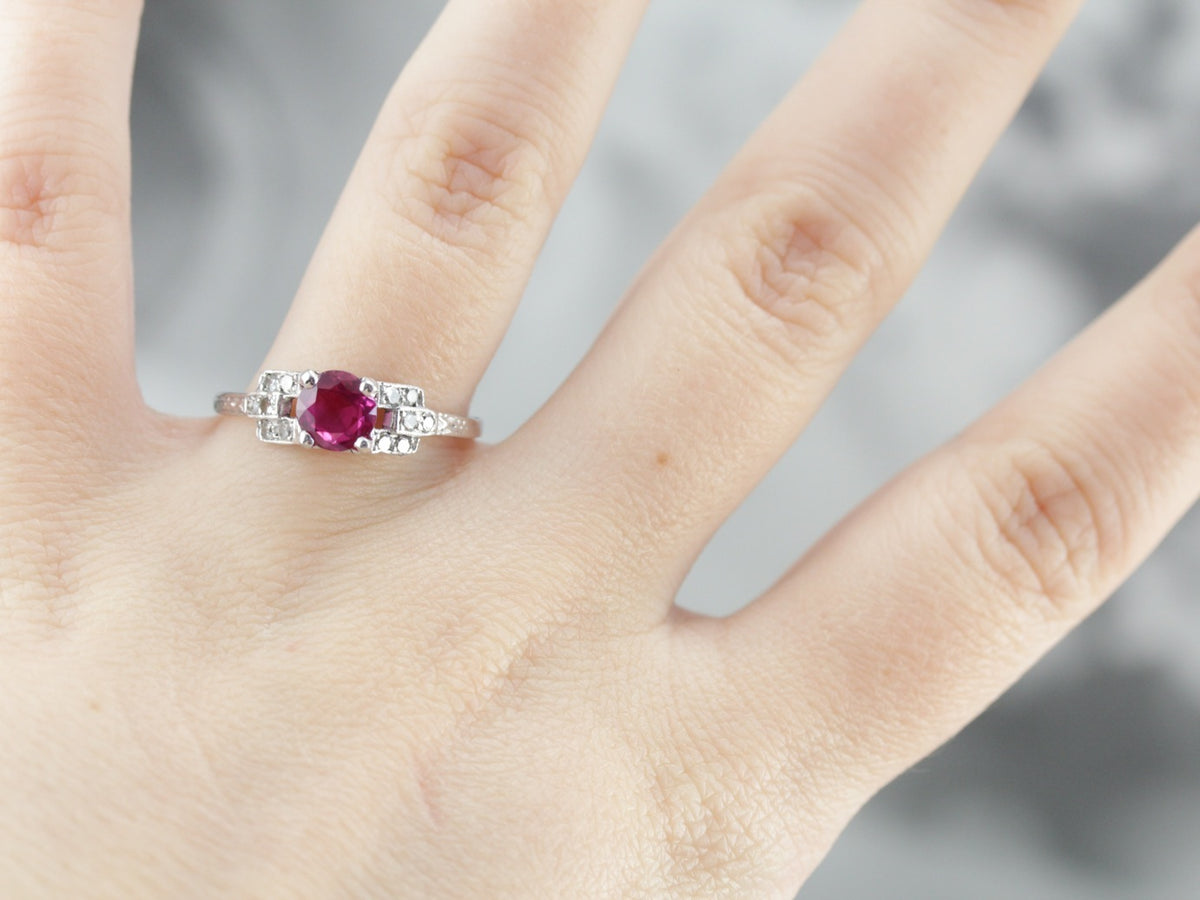 Vintage Platinum and Pink Sapphire Ring