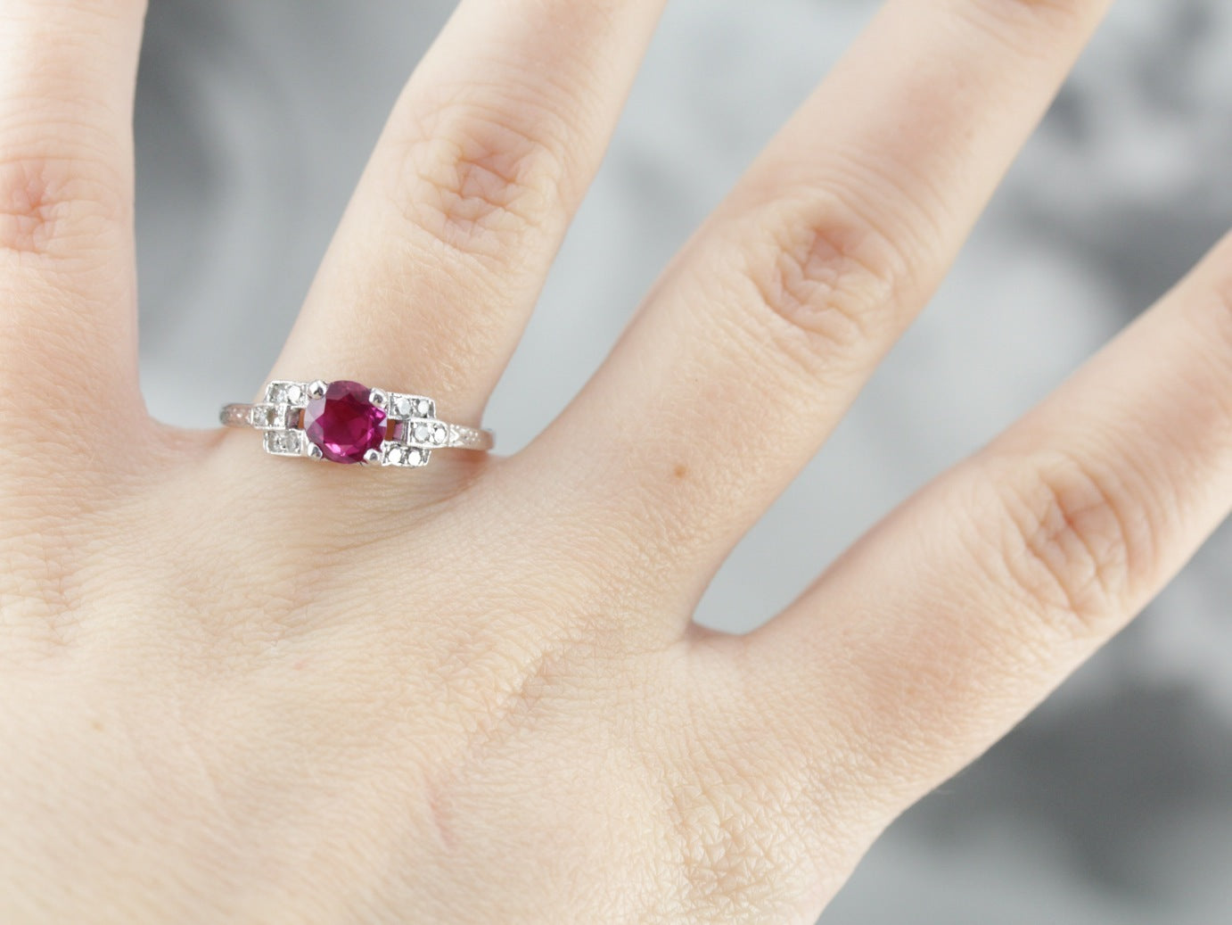 Vintage Platinum and Pink Sapphire Ring