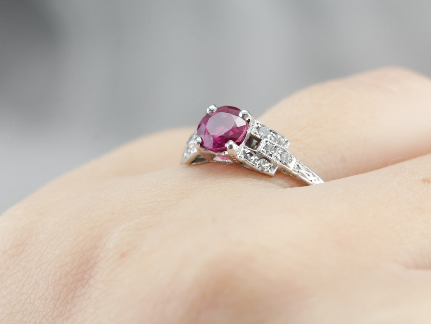 Vintage Platinum and Pink Sapphire Ring