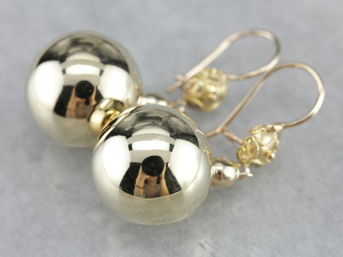 Pendientes colgantes de bolas de oro amarillo