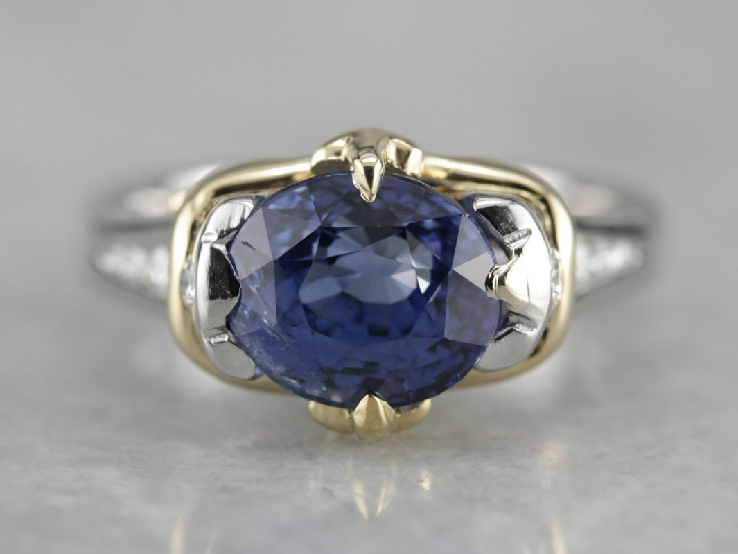 Platinum and Gold Sapphire Statement Ring