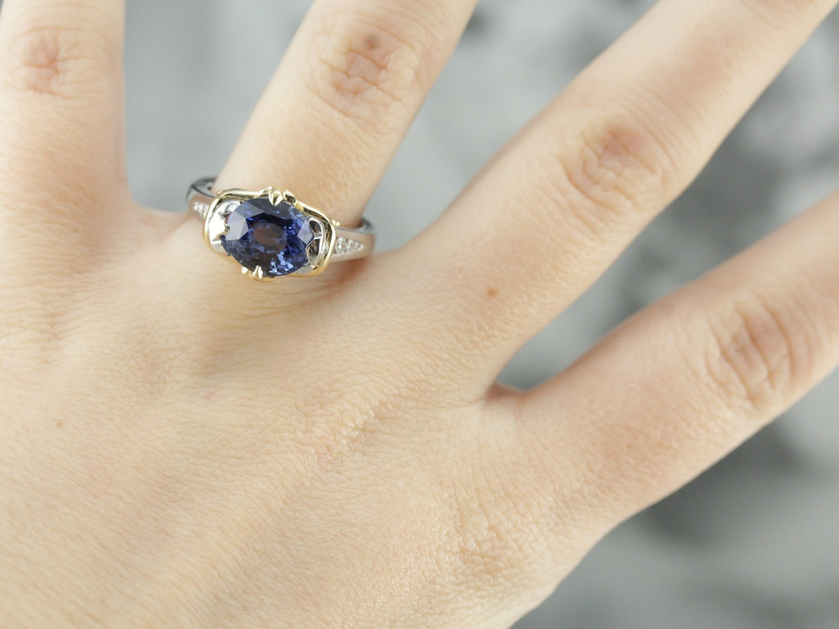 Platinum and Gold Sapphire Statement Ring
