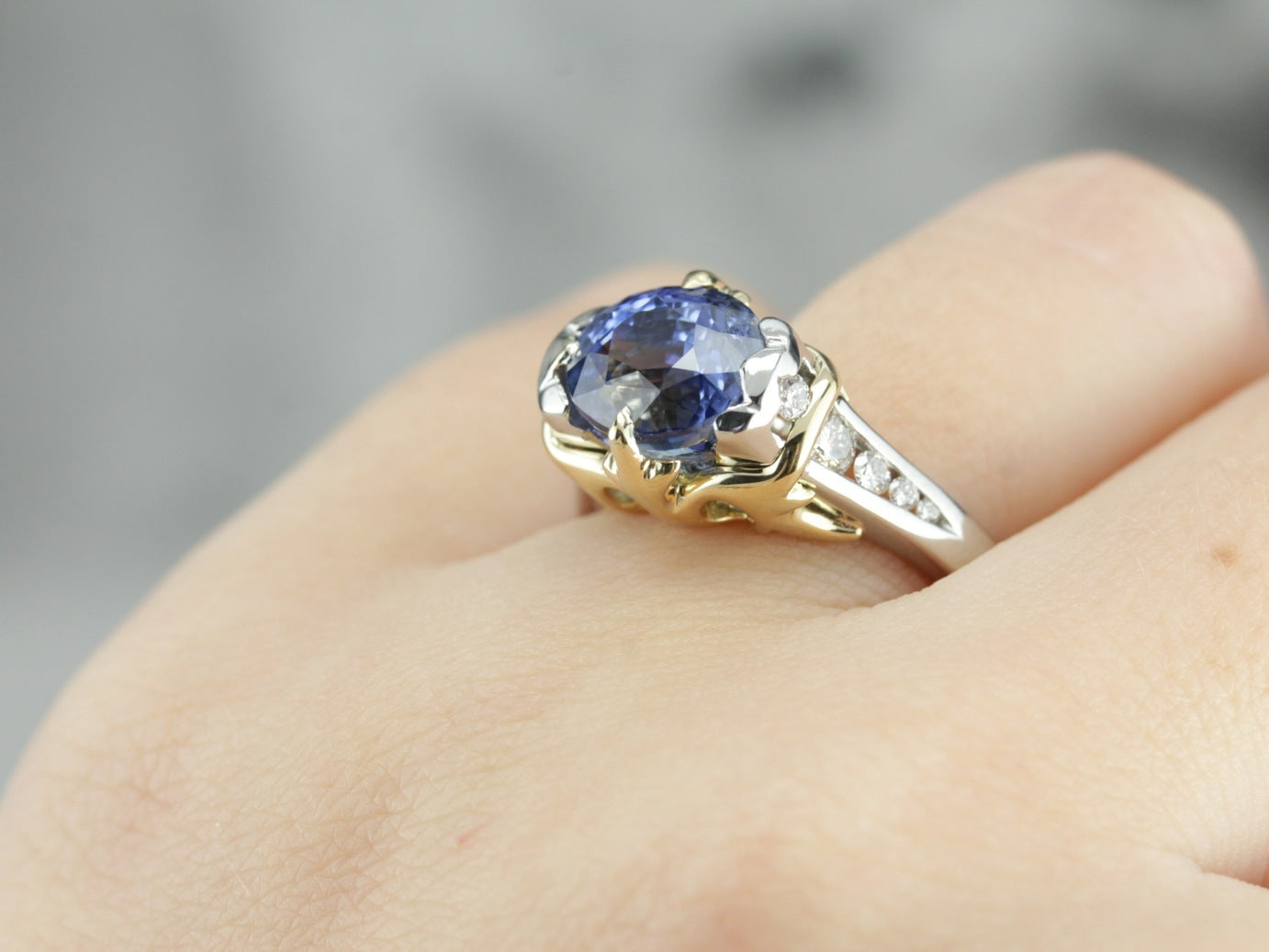 Platinum and Gold Sapphire Statement Ring