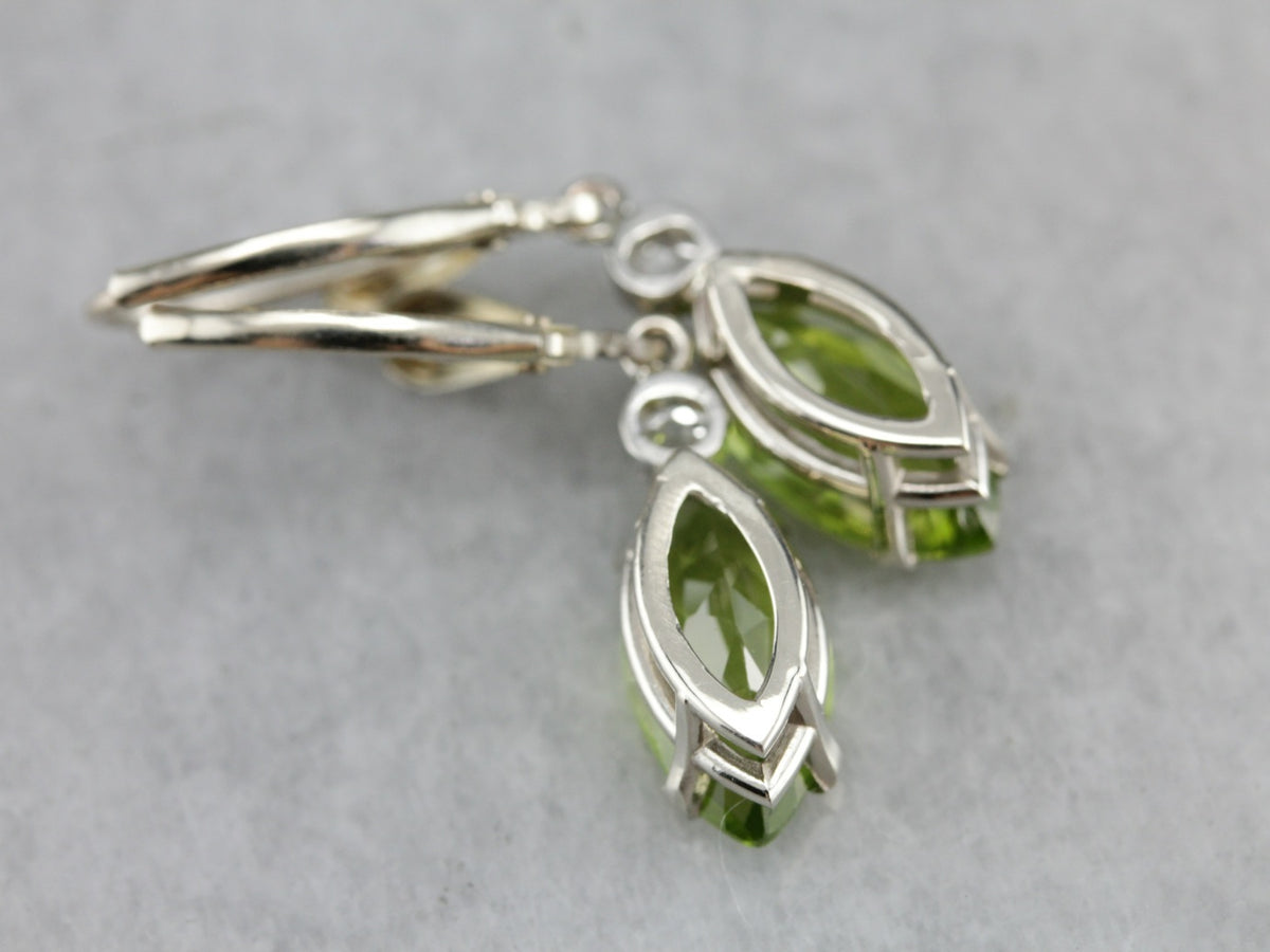 Old Mine Cut Diamond and Peridot Drop Earrings