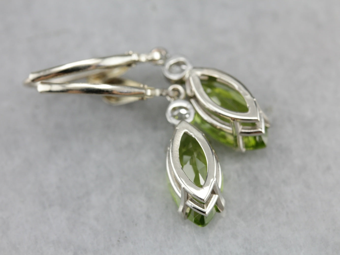 Old Mine Cut Diamond and Peridot Drop Earrings