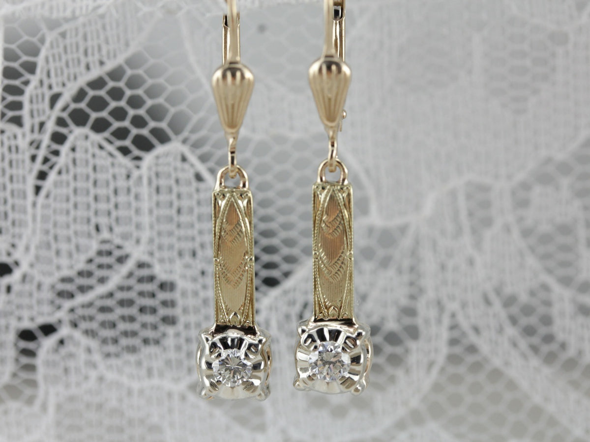 Mix Metal Diamond Drop Earrings
