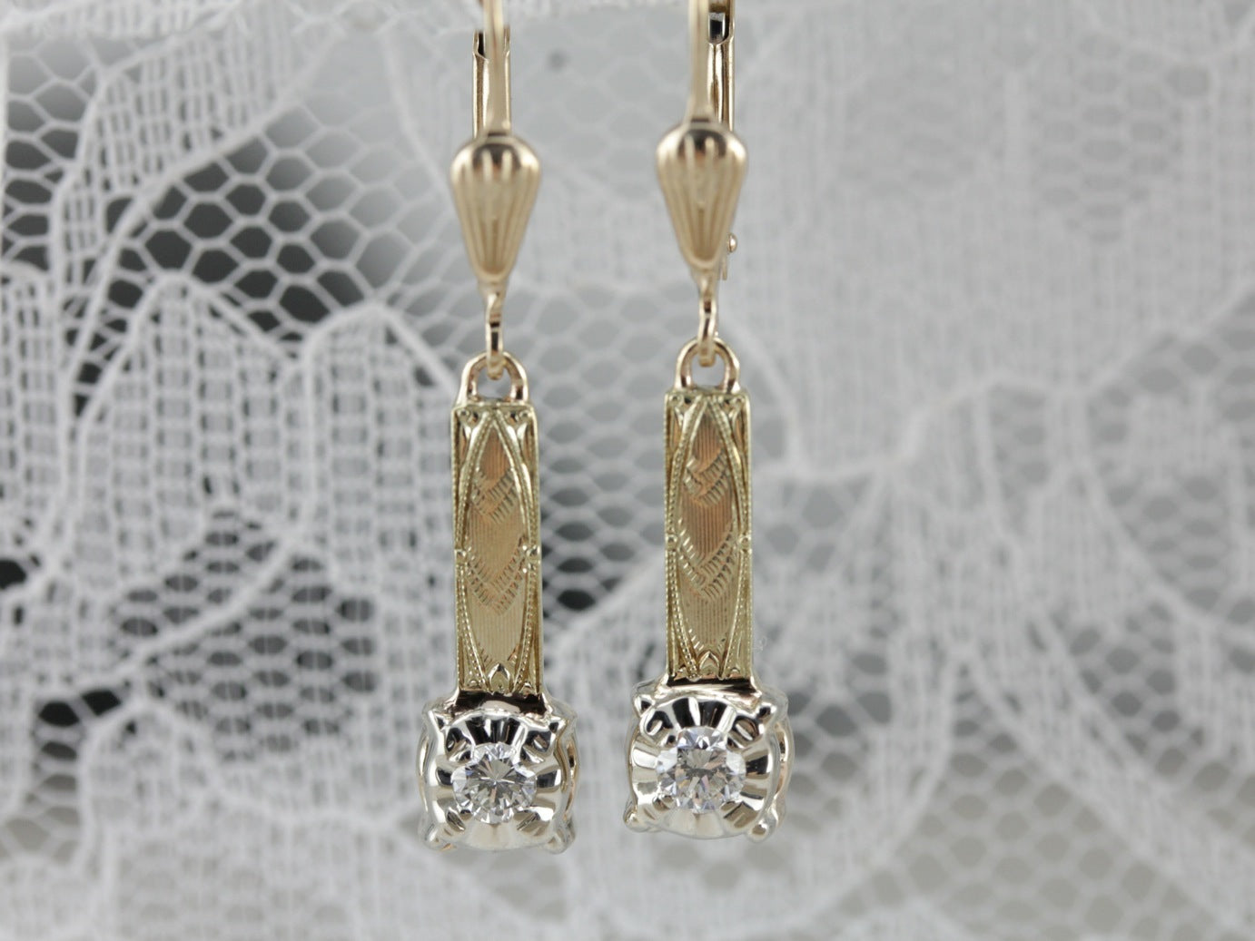 Mix Metal Diamond Drop Earrings
