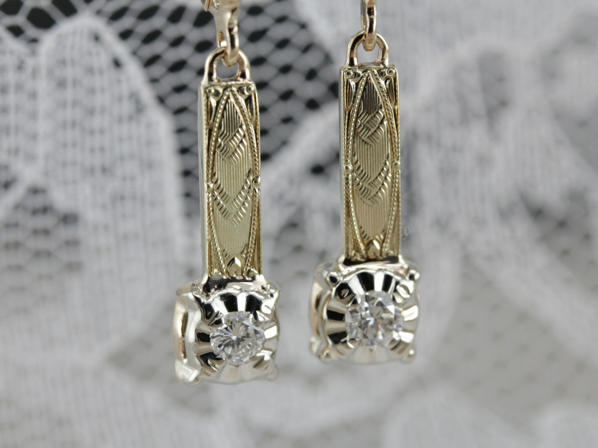 Mix Metal Diamond Drop Earrings