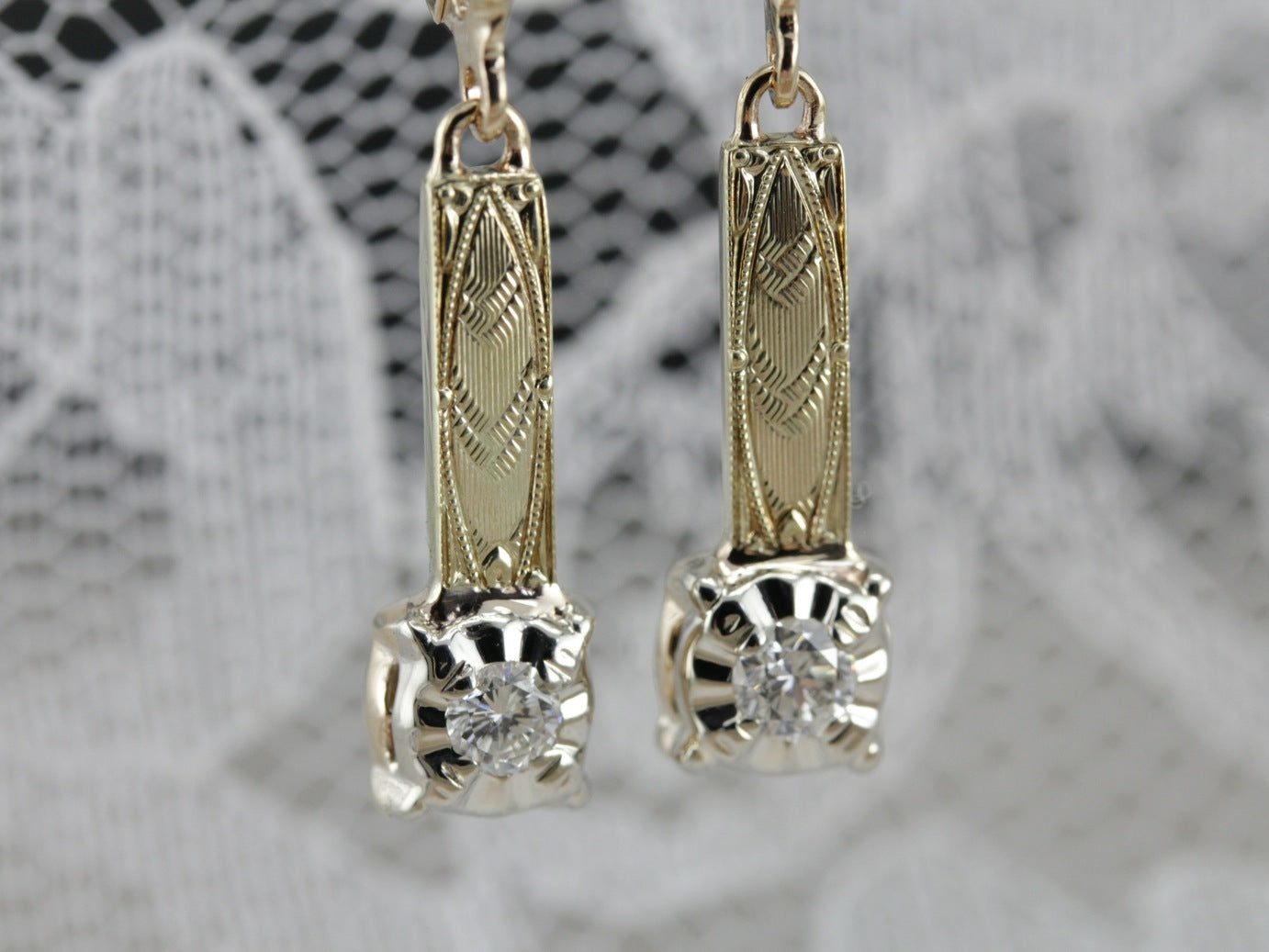 Mix Metal Diamond Drop Earrings